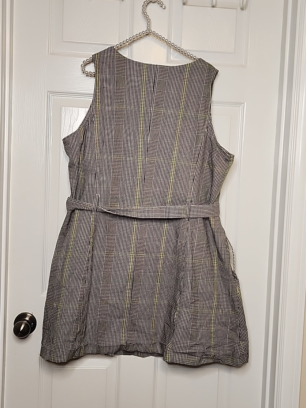 Free Assembly Womens Sleevless Square Neck Blk White Green Stripes Belted - Picture 7 of 9